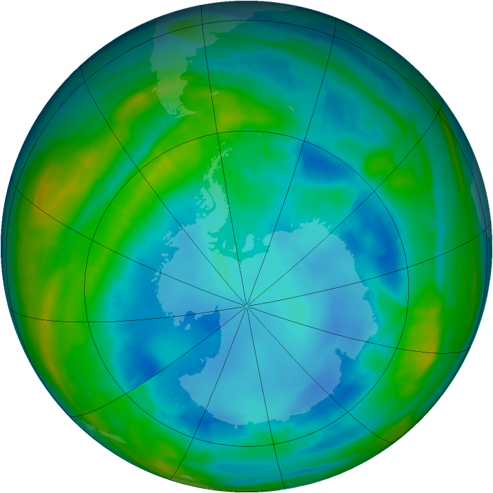 Antarctic ozone map for 17 August 2015